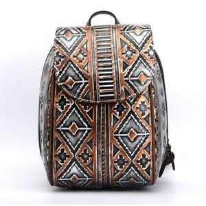 Women retro color geometric patterns backpack backpack